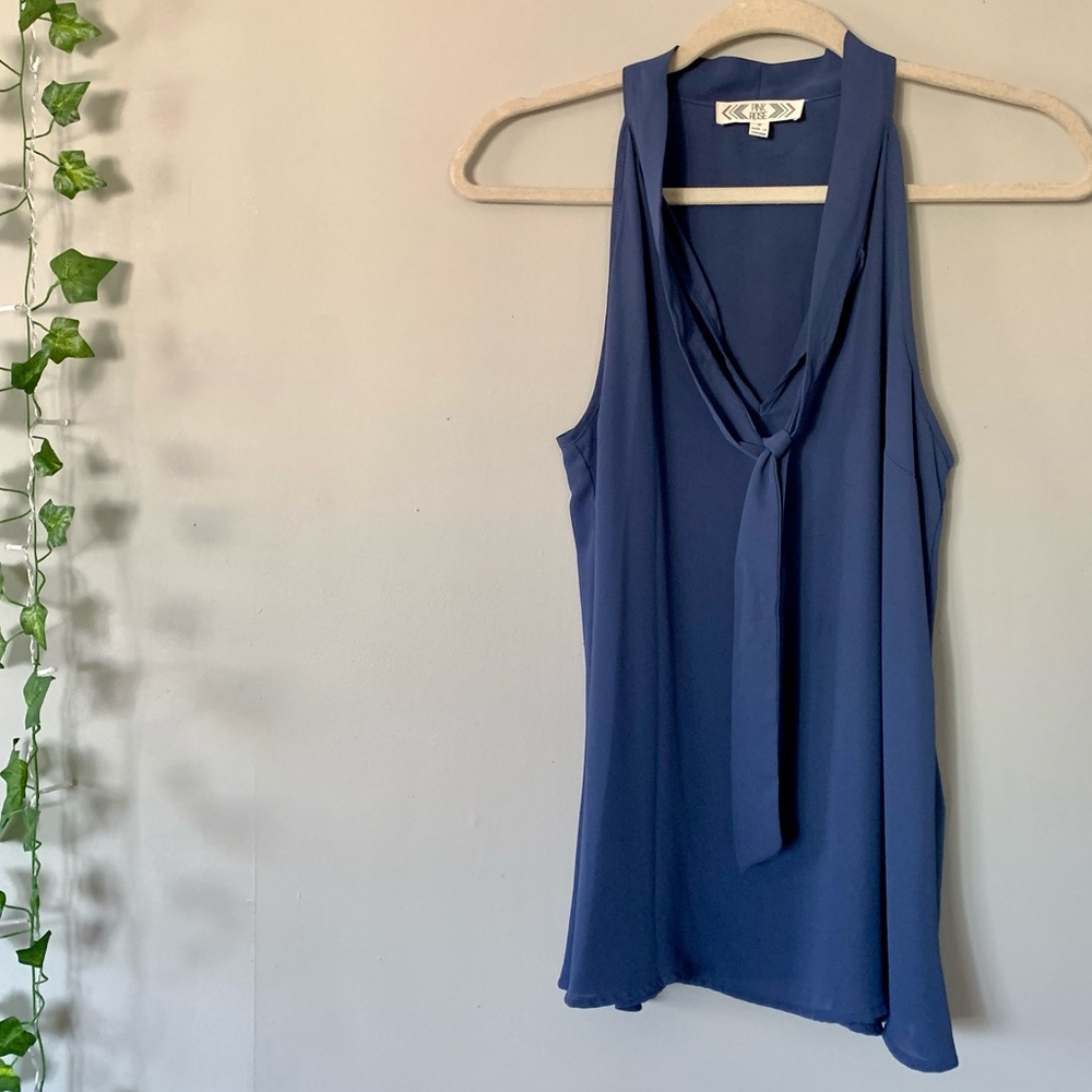 Pink Rose | Cobalt Blue Tank Top Blouse with Ties